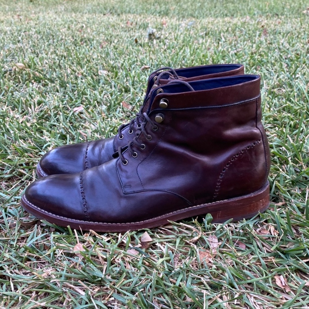 Cole Haan Martin Burgundy Leather Cap Toe Brogue Goodyear Welt Boots C11665 11.5